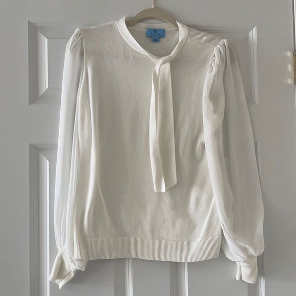 CeCe | Sweaters | Cece White Sweet Tie Mix Media Cotton Blend Sweater |  Poshmark